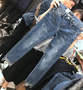 Womens Summer Clothes Slim Pant High midjesträcka rippade jeans kvinnor nio minuter byxor plus storlek S4XL3402168