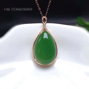 Sgarit Custom Factory Wholesale Natural Gemstone Jewelery 15x23mm Nephrite Green Jade Cioncent Gold Jewelry