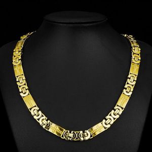 11mm Wide Gold Color Byzantine Mens Chain Stainless Steel Necklace Boys Fashion Jewelry214b