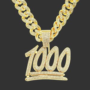 Pendanthalsband män hiphop smycken nummer 1000 halsband med 13 mm miami kubansk kedja isad ut bling hiphop juveler nackelösa male218i