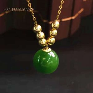 Vintage Green Jade Gemstone Jewelry Gold 9,5 mm Natural Hetian Jasper Pendant Halsband