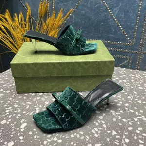 The best brand slippers women suede bowtie printed metal high heels luxury designer shoes classic casual open toe party sandals beach slipper
