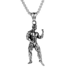 Stark man hantel hänge halsband rostfritt stål kedja muskel män sport gåva passess hip hop gym smycken för manliga halsband266x