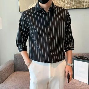 Koszulki męskie 9 Kolor Plus w rozmiarze Bluzka w paski Mężczyźni Summer Spring Button Slim Korean Camisa Masculina Business Social Male Dress