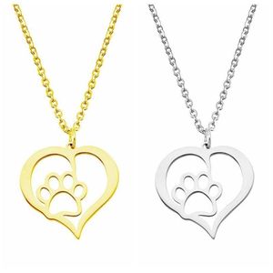 Kobiety Naszyjnik ze stali nierdzewnej Pies Paw Love Heart Design Pusty Choker Naszyjnik Srebrny Złoty Kolor Modna zaręczyny Jewe3073