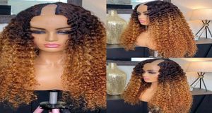 30inches ombre honung blond kinky curly u del peruk 100 mänskligt hår indisk remy 250densitet lyslös full maskin halv wigs5312173