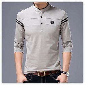 Autumn Men's Men's Mandarin Collar Slaves Longa Tshirts Trend Trend Cotton Algodão Coreano Camisa Polo Rotulando Tops Male para a Primavera 4xl 231222