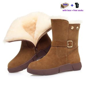 Größe Designer Großer Außenwinterschnee -Schneestiefel Damen Stiefel Fell flauschige Leder -Knospengüter Schwarze Mädchen Sleafers Schuhe mit Wolldateien Modebereich IES