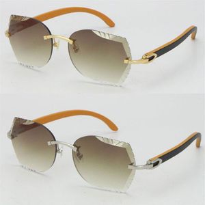 Украшение древесины C Rimless Vintage Sunglasses Черная смесь оранжевая деревянная квадратная форма лица UV400