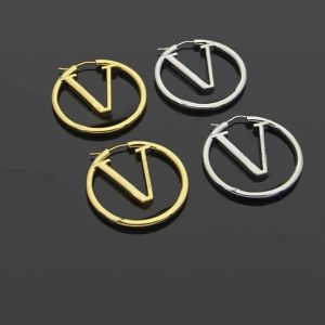 Designer original 30mm 40mm 50mm Gold Silver V Hoops Stud S925 Logo de carimbo Leteria de luxo de luxo grande menina Mulheres Brass Brinco de Charm de Casamento Alto