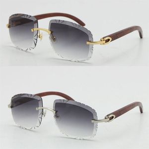 Ganze randlose Holz geschnitzte Objektiv Sonnenbrille für Frauen Vintage Limited Holzkürzung Len 18k Gold Metall Rahmen Sonnenbrillen Unise219U