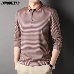 Najwyższej klasy mody projektant męskiej marki koszulka polo zwykłe pasiasty regularne dopasowanie koreańskie topy z długim rękawem męskie ubrania 231222