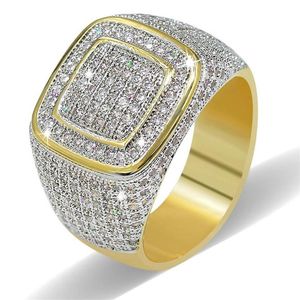 Bling Cubic Zircon Mens Hiphop Rings Ice Out 18K Gold Plated Ring New Fashion Diamond Jewelry255J