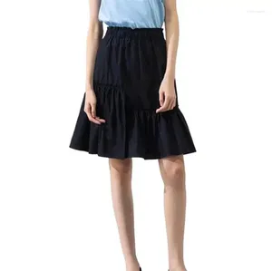 Kjolar 2023 Spring Summer Elegant Womens Office A-line kjol Cotton Elastic midja asymmetri plus storlek