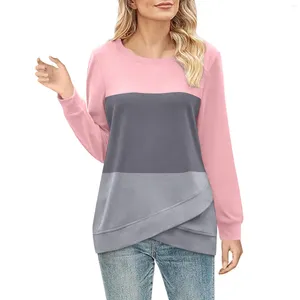 Felpe pulluver con cappuccio da donna Contrasto di giunzione per le camicie a maniche lunghe del collo rotondo delle donne Top Autunno e Inverno