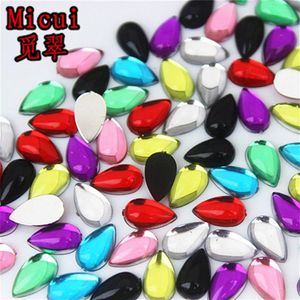 MICUI 300st 6 10mm Mix Color Drop Rhinestones Flat Back Acrylic Gems Crystal Stones Non Sying Pärlor för DIY -kläder ZZ707247I