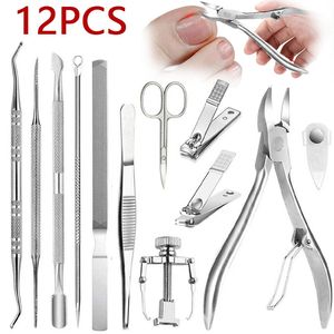 12pcsset Professional Pedicure Tools Ingrown Toenail Kit Nail Care Removal Correction Clippers Foot 231222