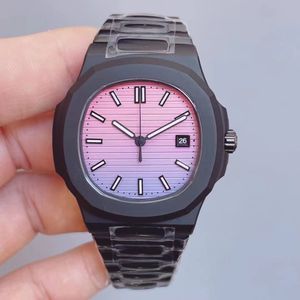 Sports Men's Sports Automático Relógios mecânicos Casual Moda versátil Rosa gradiente Dial calendário Lunco de luxo Relógio de safira de vestido de aço inoxidável preto