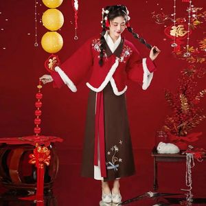 Ethnische Kleidung Herbst Winter Dicke moderne verbesserte Retro -Stickerei Cheongsam Elegantes Hanfu -Kleidungs ​​Set Spring Festival