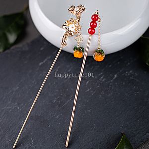 Chinesische Stil Persimmon Quasten Haarstick für Frauen Metall Glasur Haare Gabel Frucht Anhänger Happstäbchen Haarnadel Haarzubehör Accessoires