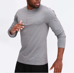 Lu Men Yoga Outfit Sports Långärmad T-shirt Mens Sport Style Collar Button Shirt Training Fitness Clothes Elastic Quick Wear 999