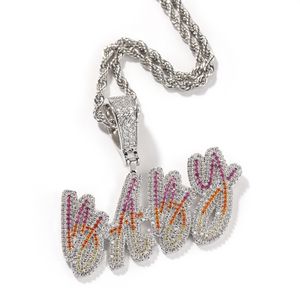 Hip Hop Diy Custom A-Z Letter Namn Pendant Necklace Color Gradient 5A Zircon Jewelry