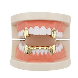 Ganzes glänzende Kupfer Dental Grillz Punk Vampire Eckzähne Schmuck Set Hip Hop Frauen Männer Gold plattiert Grill Accessoires2215