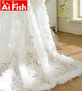 Pastoral koreansk kreativ vit spets ros gardin voile anpassade fönsterskärmar för äktenskap vardagsrum sovrum 30 LJ2012243750100