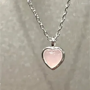 Pendant Necklaces Sweet Pink Crystal Zircon Heart Necklace For Women Silver Color Metal Chain Wedding Jewelry Party Accessories Vintage