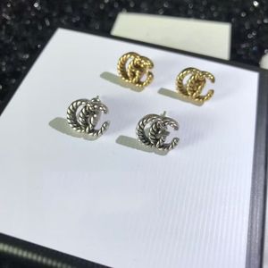 Antique old gold luxury designer women letter wire G stud earrings 18k Gold Silver girls logo engrave earrings wedding party jewelry birthday gift