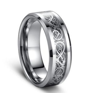 Siver Dragon Inlay Tungsten Carbide Ring Punk Style Fashion Jewelry Traditionell Culture Dragon Ring 8mm Wide S For Couples218d