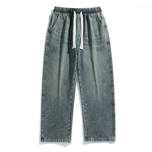 Jeans masculinos outono angustiado Men cintura elástica calça jeans moda moda de rua coreana vintage cowboy calça de fundo masculino masculino plus size