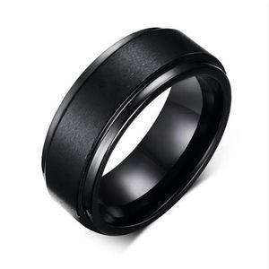 Mens Rings Basic 8mm Wedding Band Black Pure Tungsten Carbide förlovningsring för män matt borstade centrum smycken Bague Homme290v