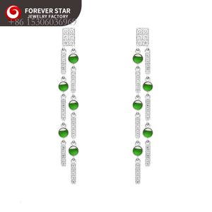 Forever Star Trendy Natural Jade White Gold Diamond Nice Green Color Icy Jadeite droppar örhängen smycken