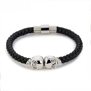 New Fashion Mens Punk Bracelet Multicolor Skull Charm Bracelet Black Leather Handcuff Chain for Men Boys299S