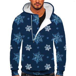Herren Hoodies groß und hohe Sweatshirts für Männer lässig Weihnachtsdruck Pullover Langarm halb Zip Hoodie Männlich Kapuze -Sweatshirt L.