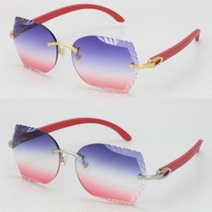 Rimless Red Wood C Decoration Vintage Luxury Cat Eye Sunglasses Square shape face Carving Lens Unisex driving glasses 18K gold met293R