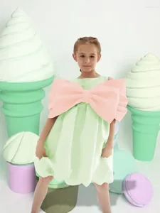 Flickaklänningar 2023 Sommar Big Bow Luxury Holiday Dress One-Piece Wedding Children Kid Party Costume Baby Clothes For Feast