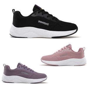 Hot Sale Women Running Shoes Mesh Lace-Up Flat Comfort Black Pink Shoes Mens Trainers Sports Sneakers Size 36-40