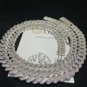 Designerschmuck 15 mm breit 925 Sterling Silber Hip Hop Schmuck Schmuck Custom Cuban Link Chain Makellose VVS Baguette Moissanit Diamond3362