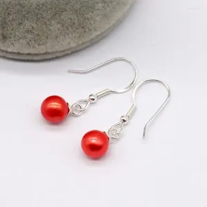 Stud Earrings Classic Red Freshwater Round Pearl S925 Sterling Silver Fish Hook Drop Bulk 5 Pairs/lot FP204