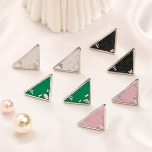 Simple 18K Gold Plated 925 Silver Luxury Brand Designers P-Letters Stud Geometric Famous Women Triangle Crystal Rhinestone Pearl E288a