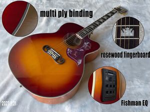 الغيتار الصوتي J200 Cherry Burst Rose Wood Fingerboard White Pearl Inaly Multilayer ملزمة مع Fishman