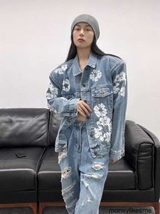 Designerskie kurtki dżinsowe zwykłe płaszcze jean łez łzy opalające jianci te same nadruk 3D luźne kurtka do mycia wody kapok płaszcz damski moda