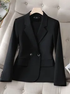 Women's Suits Women Blazer Single Breasted Office Lady Elegant Korean Coat Spring 2024 Long Sleeve Notched Collar Fashion Casual Solid