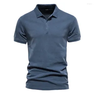 Polos maschile 2023 Cotton Solid Polo Shirts Casual Short Short Curnodown Summer Streetwear for Men