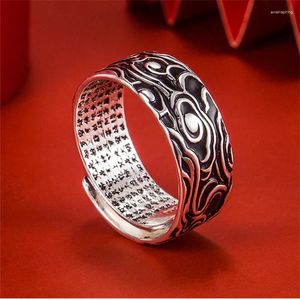 Ringos de cluster nuvens retrô para joalheria masculino Ajuste de alta qualidade 925 Sterling Silver Ring Macho Buda Scripturas Sutras namorado