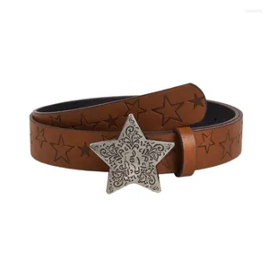 Cinto de cintura estrela cintura cinto cinto ajustável Graved Faux Leather for woman jeans y1ua