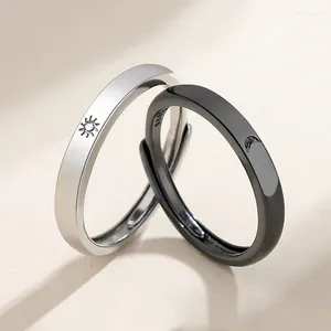 Обручальные кольца мода простая пара кольцо серебряной солнечная луна Регулируемая открытые украшения для женщин -юбилейных подарков