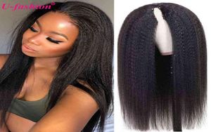 Kinky Straight v U Part Wig Human Hair No Old Out Gluless Brazilian Blue Yaki S для женщин 2207073286793